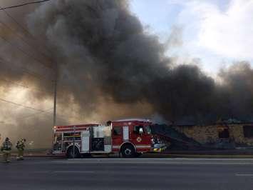 Firefighters respond to a massive blaze at the former Hook's Restaurant at Wharncliffe Rd. and Southdale Rd. in London, May 29, 2018. (Photo by Scott Kitching, BlackburnNews.com)