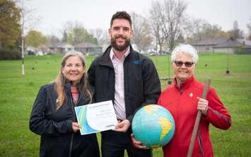 Georgette Parsons, Environmental Advisory Committee member Jonathan van Gassen, and Lynn Baarschers. April 21, 2023. (Photo courtesy of the City of Sarnia)