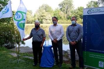 Duncan Skinner (left), President of the St. Clair Region Conservation Foundation, presents Steven Jelich (centre), Director of Southwest Operations and Mark Ramsay (right), Supervisor of Sarnia-Lambton Operations at Enbridge with the Foundation’s President’s Award. Submitted photo.
