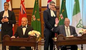 Clerk of the Legislative Assembly of Ontario Trevor Day and Lambton-Kent-Middlesex MPP Steve Pinsonneault (Photo courtesy of Pinnsonneault viz X) and Sarnia-Lambton MPP Bob Bailey (submitted photo) March 18, 2025.