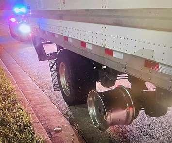 A truck with a missing tire - May 30/24 (Photo courtesy of OPP West Region via Facebook)