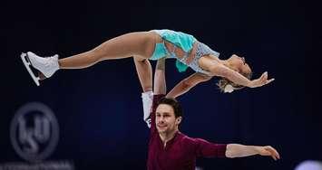 Sarnia's Michael Marinaro and partner Kirsten Moore-Towers at the 2021 ISU World Figure Skating Championships (Photo courtesy of ISU)

