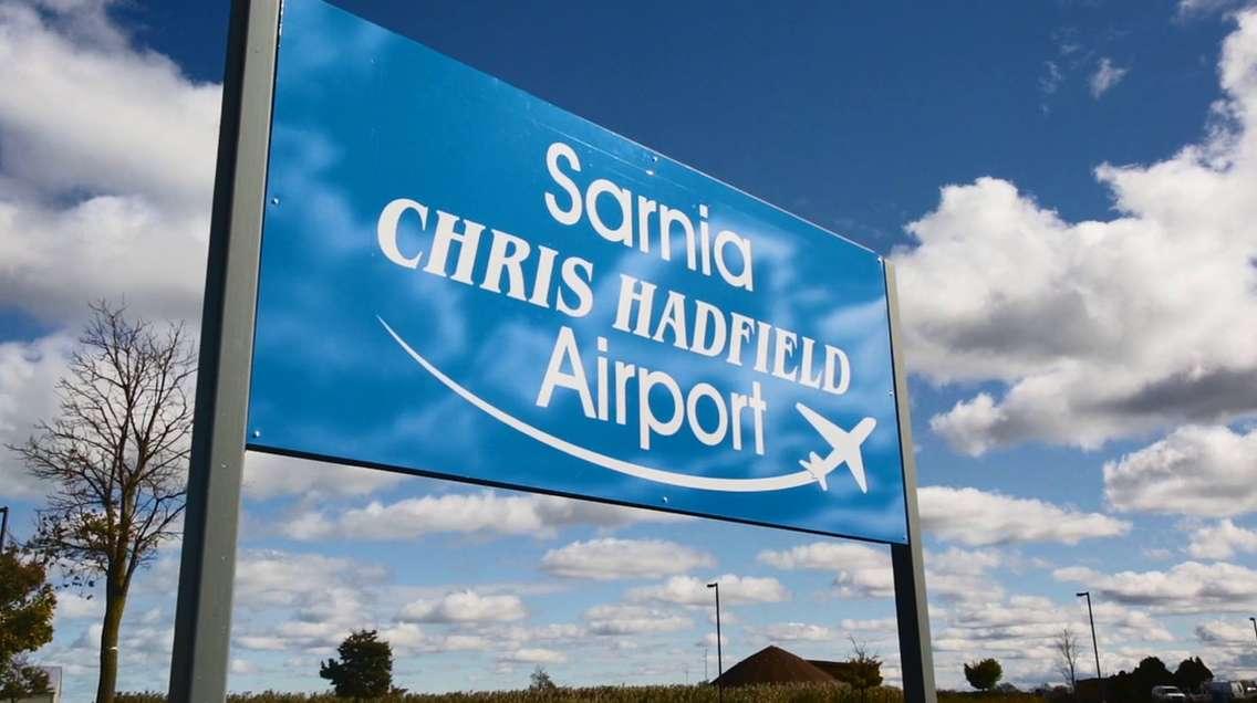 The sign in front of Sarnia's Chris Hadfield Airport. (Photo from the City of Sarnia's facebook page)