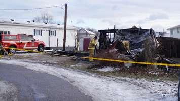 Fire at Sarnia trailer park Jan 11, 2016. BlackburnNews.com photo by Jake Jeffery. 