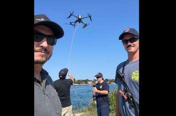 Imperial staff test out a new drone that takes water samples. October, 2024 Image courtesy of Digital Lead Aaron Huggett.