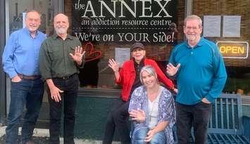 The Annex Sarnia. (Left to right) Executive Director Mike Toth, Don (director), Ginny (the founder), Cherisse and Murray (counsellors). Image courtesy of The Annex in Sarnia Facebook.