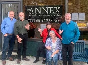 The Annex Sarnia. (Left to right) Executive Director Mike Toth, Don (director), Ginny (the founder), Cherisse and Murray (counsellors). Image courtesy of The Annex in Sarnia Facebook.