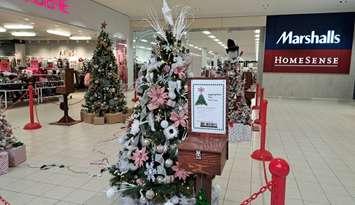 Tamara's Trees of Hope display at Lambton Mall in front of Marshalls and HomeSense. November 24, 2023. (Photo by Natalia Vega)