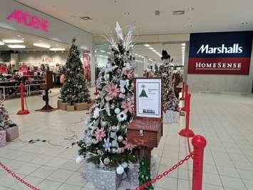 Tamara's Trees of Hope display at Lambton Mall in front of Marshalls and HomeSense. November 24, 2023. (Photo by Natalia Vega)