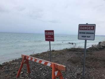 An area of the Lake Huron shoreline in Bright's Grove closed off due to erosion concerns. January 2021. (BlackburnNews.com file photo)