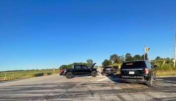 Two-vehicle collision at the intersection of Churchill Line and Mandaumin Road. September 8, 2025. (Photo courtesy of Lambton OPP)