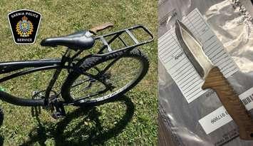 A knife located with a man wanted on a warrant riding a bike (Photo by: Sarnia police)