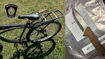A knife located with a man wanted on a warrant riding a bike (Photo by: Sarnia police)