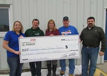 L-R - Joanna Wallace, Pioneer sales representative; Brian Alcock, Pioneer sales representative; Nancy Fisher, co-ordinator at OSNP Huron Perth; Bill Roy, Pioneer sales representative; and Troy Hamilton, account manager at DuPont Pioneer