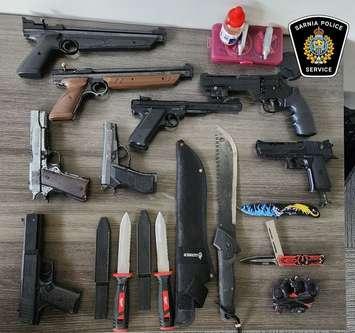 Sarnia police seize weapons from a residence at Colborne Road and Berkshire Road (Photo courtesy of Sarnia Police Service)