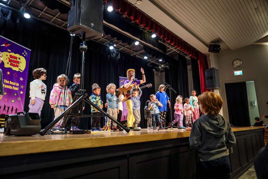 Children's entertainer, Dan the Music Man, performs on-stage at Sarnia Library Theatre for Family Literacy Day Festival 2024. (Photo courtesy of Lambton County Library)