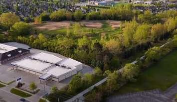 Vacant land identified for the Bluewater Active Connected Community Complex off Michigan Avenue. Image captured from Sarnia council presentation. May 26, 2025.