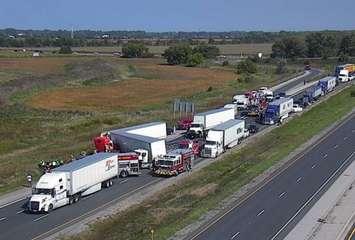 Collision on westbound Highway 402. October 2, 2023. (screenshot from 511 Ontario)