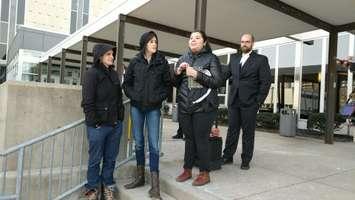 Pipeline protesters Stone Stewart (left), Sarah Scanlon, and Vanessa Gray with lawyer Nick Cake Jan 13, 2017  (Photo by Jake Jeffrey)