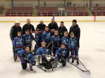 FRONT ROW (left to right): Rhys Worsley, Luca Perron, Cruz Amaral
MIDDLE ROW: Nicholas Mancusi, Brody Conlan, James MacKinlay, Benjamin Bourne, Liam Scott, Gracin Webster, Oakley Krawetz
BACK ROW: coaching staff:
Dave Bourne, Derek Bourne, Anthony Mancusi, Nelson Amaral, Ron Perron, Cody Webster