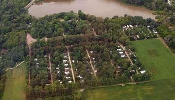 Aerial view of the Warwick Conservation Area located in Warwick, Ontario. 2021 image courtesy of St. Clair Region Conservation Authority.