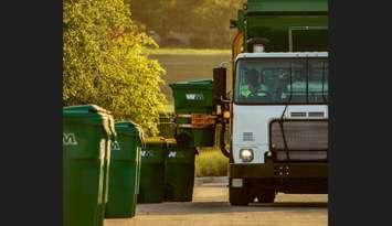 Waste Management truck with automatic lifting arms. October 2024. (Photo courtesy of the Town of Petrolia via council report)