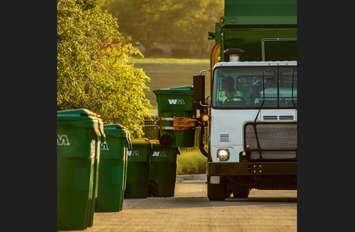 Waste Management truck with automatic lifting arms. October 2024. (Photo courtesy of the Town of Petrolia via council report)