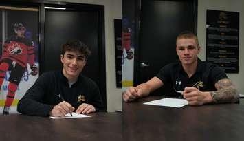 Ryan Chamberlain (L) and JJ Franceschetti (R) sign with the Sarnia Sting (Photos courtesy of Sarnia Sting)