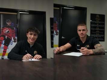 Ryan Chamberlain (L) and JJ Franceschetti (R) sign with the Sarnia Sting (Photos courtesy of Sarnia Sting)