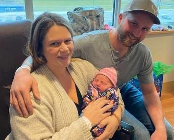 Parents Lara Sazonov and Eric McLaughlin and newborn Rylee (Photo courtesy of Bluewater Health)