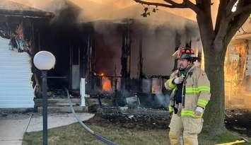 A home in flames in Sarnia at Blackwell Sideroad (Photo by: Sarnia Fire Rescue)