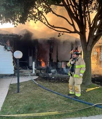 A home in flames in Sarnia at Blackwell Sideroad (Photo by: Sarnia Fire Rescue)