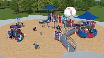 Design's for a new children's playground at Germain Park. Image courtesy of ABC Recreation, via. City of Sarnia council agenda.