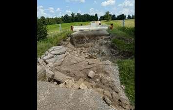Kingscourt Road, between Confederation Line and Zion Line, remains closed after flooding in July. Photo courtesy of the Township of Warwick Facebook page. 