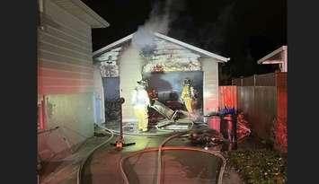 Garage fire November 14. 2024. Photo courtesy of Sarnia Fire and Rescue via Facebook.