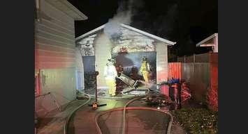 Garage fire November 14. 2024. Photo courtesy of Sarnia Fire and Rescue via Facebook.