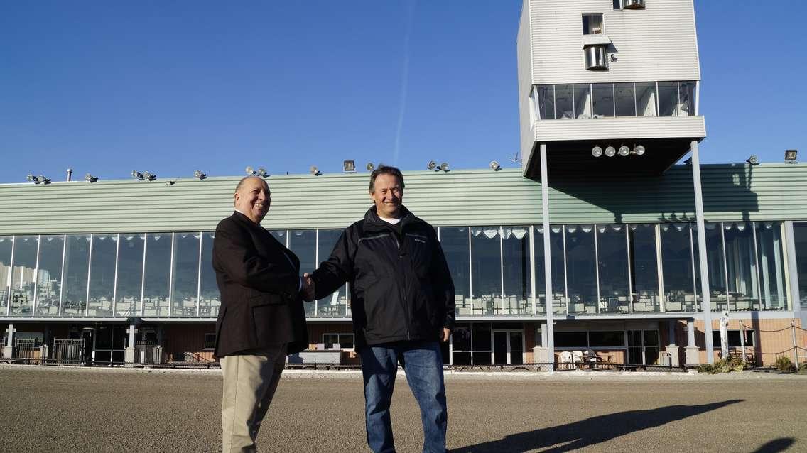 Sarnia-Lambton MPP Bob Bailey with Hiawatha Horse Park owner Jim Henderson. October 25, 2018. (Photo by Colin Gowdy, BlackburnNews)