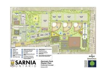 Preferred concept and detailed design for Germain Park. March 2023. Image courtesy of the City of Sarnia.