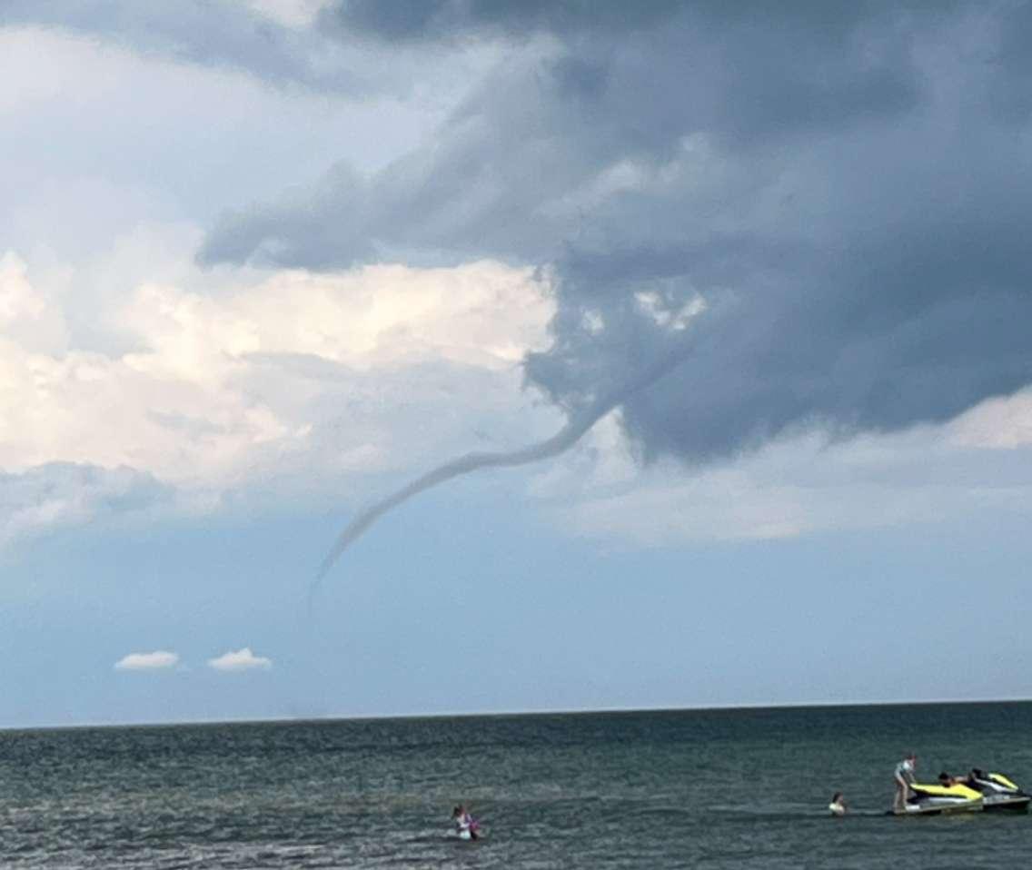 A waterspout over Lake Erie near Turkey Point, August 26, 2023. Photo provided by the Northern Tornadoes Project from @nicky_mvp on X.