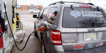 The Blackburn News Sarnia vehicle at the pumps. February 14, 2019. (Photo by Colin Gowdy, BlackburnNews)