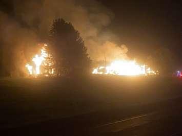 Police are investigating a suspicious fire at a vacant rural property on Perth Road 88 that occurred at a residence and barn. No one was injured. The Office of the Ontario Fire Marshall is investigating alongside police. July 5th, 2021 (Photo provided by Perth County OPP)