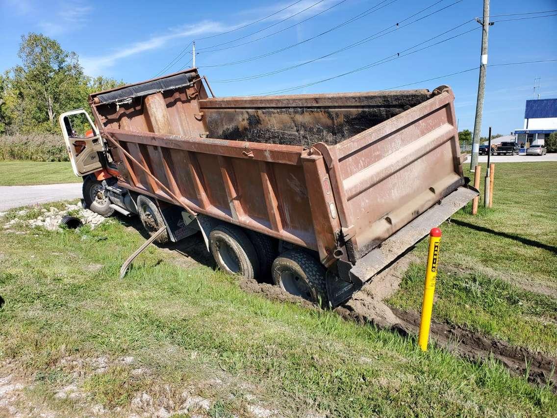 A dump truck crashed on Scott Road - Sept. 10/24 (Photo courtesy of Sarnia Police Service)