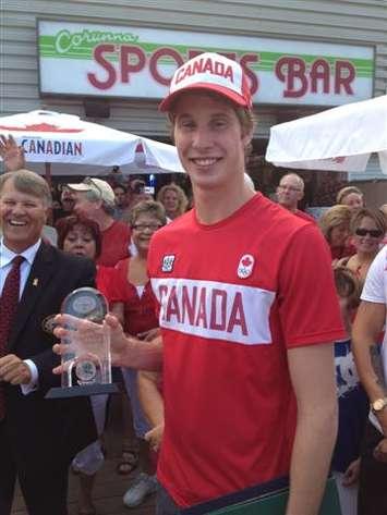 Corunna's Derek Drouin at a Welcome Home Party From 2012 Olympics (Blackburnnews.com Photo By Josh Boyce)