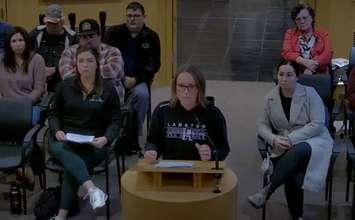 Kelly Bailey makes a pitch to Petrolia Council to explore a second ice pad at Greenwood Rec Centre - Nov 12/24 (Photo courtesy of Town of Petrolia via YouTube video)