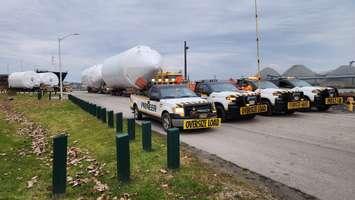 Crews prepare oversize loads to move through Sarnia-Lambton. November 6, 2023 Photo courtesy of Sarnia Police.