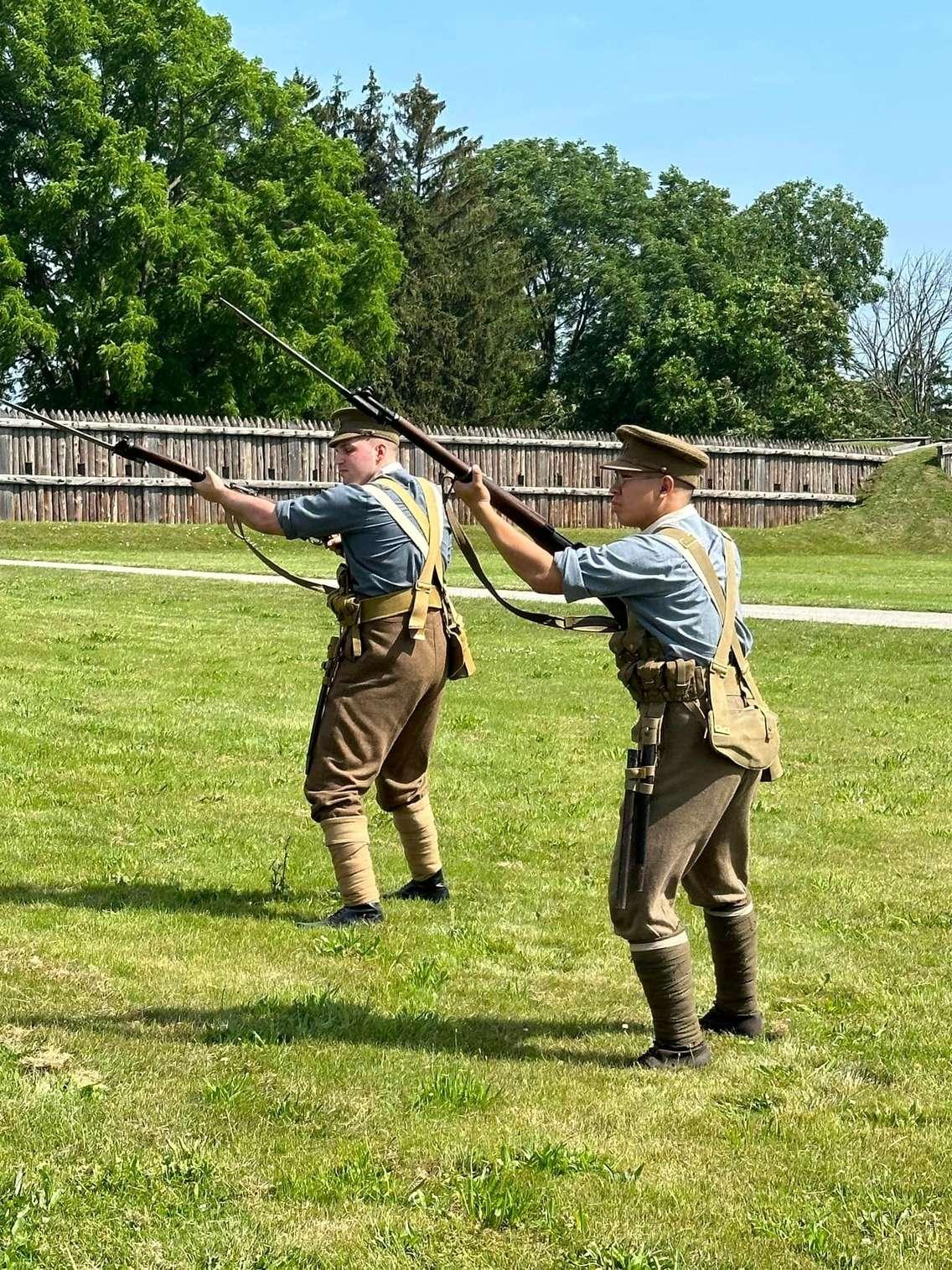 Two members of Dominion of Canada Reenactment Corps participate in an event at Fort George. June 2023. (Submitted Photo)