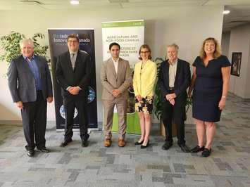 (L to R) BIC's Sandy Marshall, BIC's Michael Faba, London North Centre MP Peter Fragiskatos, Research Park Exec. Dir. Katherine Albion, Mayor Mike Bradley, Sarnia-Lambton MP Marilyn Gladu (Blackburn Media Photo by Josh Boyce)