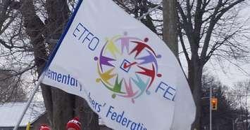 Elementary Teachers' Federation of Ontario flag in Sarnia. 10 February 2020. (Blackburn Media Photo.