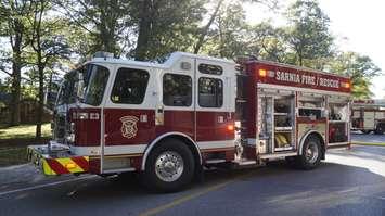 Sarnia Fire and Rescue truck on Lakeshore Rd. October 16, 2018. (Photo by Colin Gowdy, BlackburnNews)