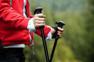 Nordic walking in autumn mountains. © Can Stock Photo / blasbike